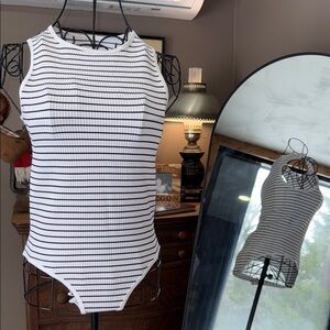 Monki White and Black Striped Top